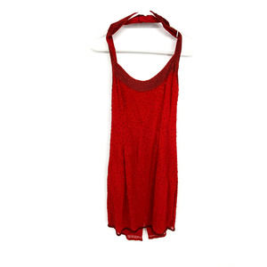 Andretta Donatello Beaded Red Halter Mini Dress Beads Embellished Size L NWT